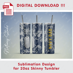 Navy Dad Seamless Sublimation Pattern - 20oz SKINNY TUMBLER - Full Tumbler Wrap