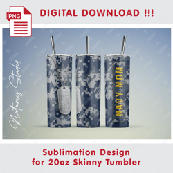 Navy Mom Seamless Sublimation Pattern - 20oz SKINNY TUMBLER - Full Tumbler Wrap