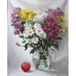 Daisy Flower painting original art Oil on canvas Flowers in a vase Chrysanthemum Artwork Bouquet of flowers Wall art