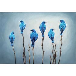 Blue Birds Painting, Original Art, Bird Painting, Oil Painting, 16 by 24 inch