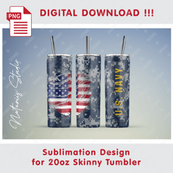 Navy Seamless Sublimation Pattern - 20oz SKINNY TUMBLER - Full Tumbler Wrap