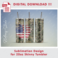 Navy Seamless Sublimation Pattern - 20oz SKINNY TUMBLER - Full Tumbler Wrap