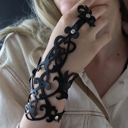 genuine leather bracelet, women's bracelet, leather cuffs, carved bracelet, lace bracelet, laser cut bracelet