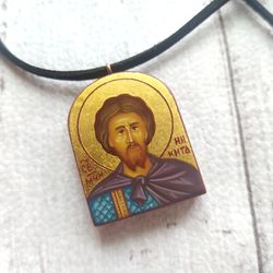 saint nikita gotfsky | icon necklace | orthodox pendant | wooden pendant | jewelry icon | orthodox icon hand painted