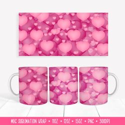 Hearts Mug Wrap Sublimation Design. Valentines Mug