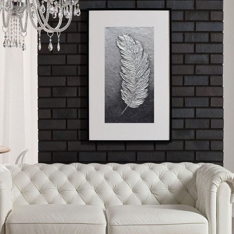 Silver Feather Wall Art Abstract Painting Textured Original | Inspire ...