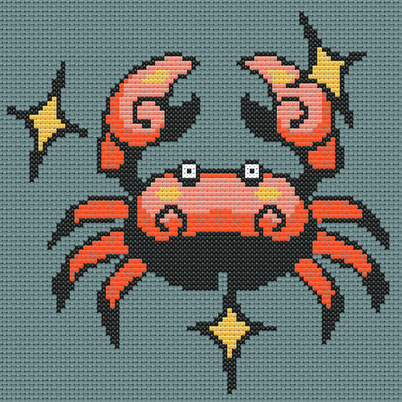 Cancer Zodiac Sign easy counted cross stitch chart, perfect for first timers! This design is quick and easy in work.