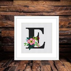 letter e cross stitch pdf, family name cross stitch, monogram e cross stitch, e cross stitc cross stitch,  wedding