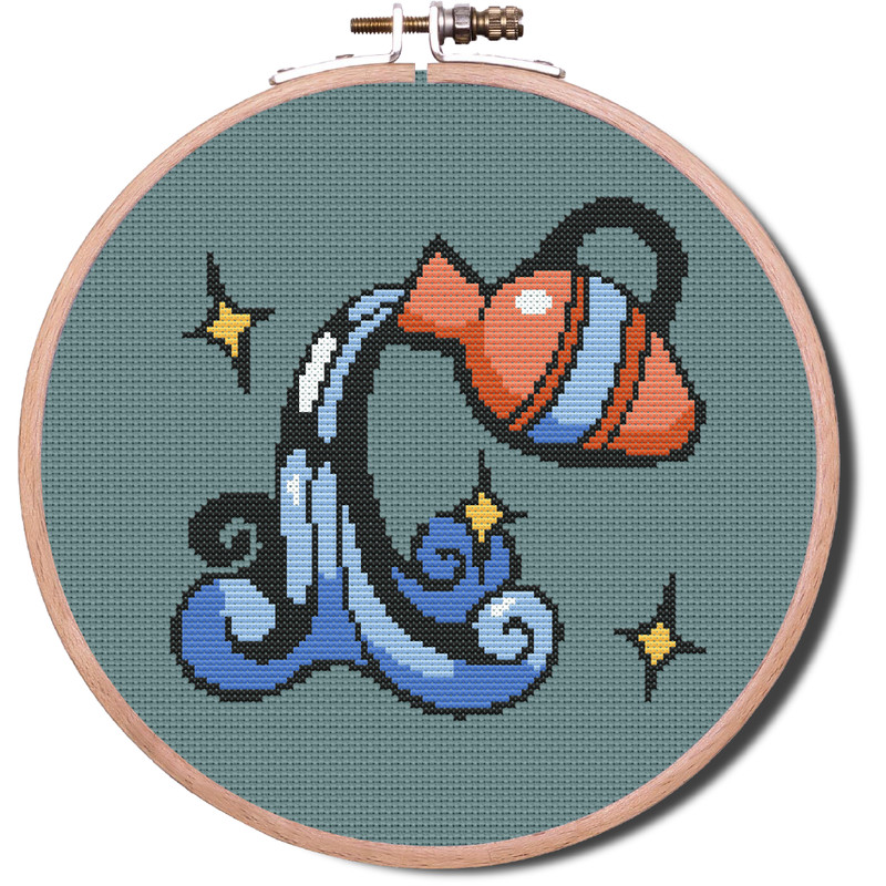 Aquarius Zodiac modern cross stitch PDF pattern