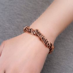 Unique handmade asymmetry copper bracelet for woman, Antique style wire wrapped handcrafted jewelry, 7th Anniversarry