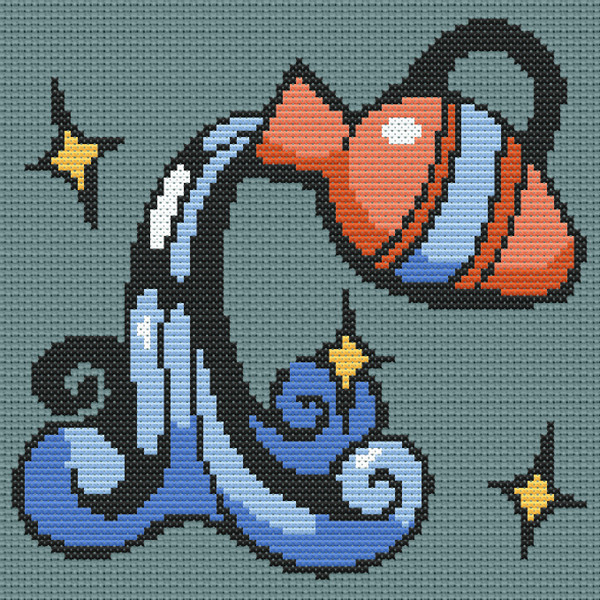 Aquarius Zodiac Easy counted cross stitch chart, perfect for first timers! This design is quick and easy in work.