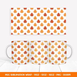 Fall Maple Leaves Mug Sublimation Wrap Design. Fall Mug Wrap PNG