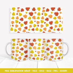 Autumn Maple Leaves Mug Sublimation Wrap Design. Fall Mug Wrap PNG