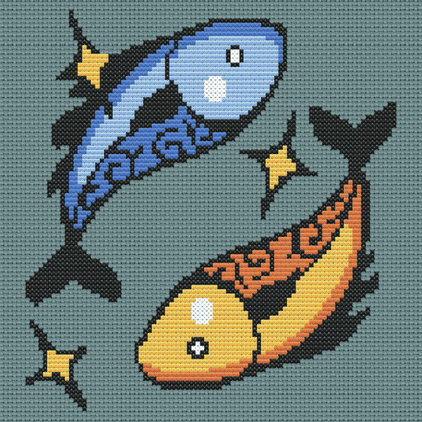 Pisces Zodiac Easy counted cross stitch chart, perfect for first timers! This design is quick and easy in work.