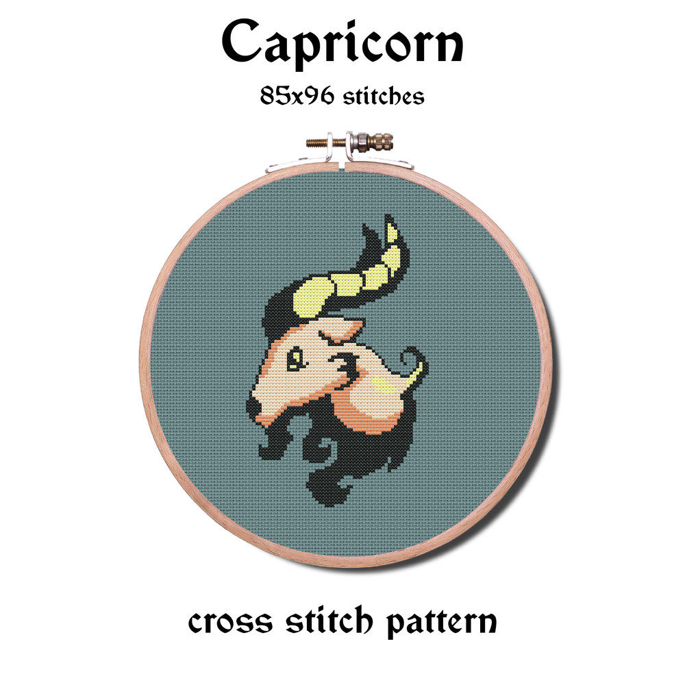 Capricorn Zodiac Easy counted cross stitch chart, perfect for first timers! This design is quick and easy in work.