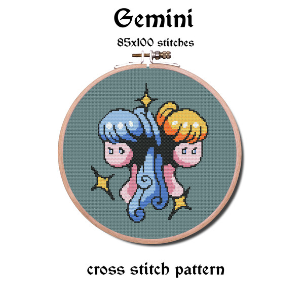 This Gemini Zodiac modern cross stitch pattern pdf