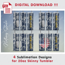 4 Navy Seamless Sublimation Patterns - 20oz SKINNY TUMBLER - Full Tumbler Wrap