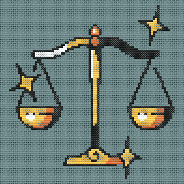 Libra Zodiac Easy counted cross stitch chart, perfect for first timers! This design is quick and easy in work.