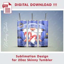 ARIES Zodiac Gnome - Seamless Sublimation Pattern - 20oz SKINNY TUMBLER - Full Tumbler Wrap