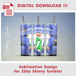CAPRICORN Zodiac Gnome - Seamless Sublimation Pattern - 20oz SKINNY TUMBLER - Full Tumbler Wrap