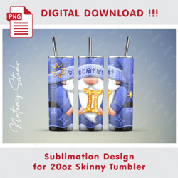 GEMINI Zodiac Gnome - Seamless Sublimation Pattern - 20oz SKINNY TUMBLER - Full Tumbler Wrap