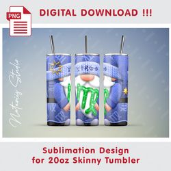 VIRGO Zodiac Gnome - Seamless Sublimation Pattern - 20oz SKINNY TUMBLER - Full Tumbler Wrap