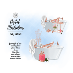 SELF CARE Clipart, Stay Home Fashion Illustration, Planner Girl Clipart, Relax Spa Fashion Girl, Day Off Scene Clip Art