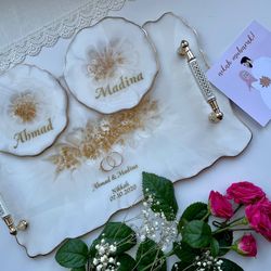 Nikkah pen tray - Islamic wedding decor - Nikkah ring tray with holders