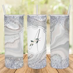 20 oz Silver Glitter Tumbler Wrap, Add Your Text or Name Tumbler Template PNG, Seamless Glitter Border Sublimation