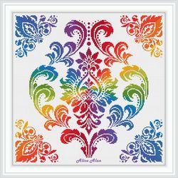 Cross stitch pattern Panel Damask ornament floral rainbow abstract pillow napkin counted crossstitch patterns PDF