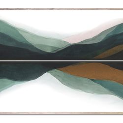 Mountain Lake Art Print Fall Landscape Abstract Watercolor Painting Sage Green Mountains Art Vermont Autumn Terracotta