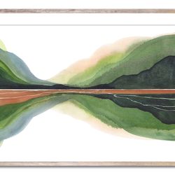 Vermont Landscape Watercolor Art Print Emerald Lake Wall Art Green Mountain Abstract Watercolor Wall Decor Terracotta