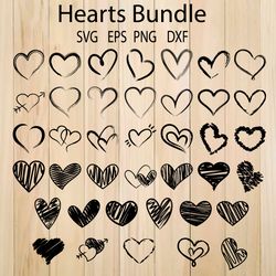 Hearts Svg, Hand-Drawn Distressed Hearts Svg Bundle, Valentine Days Svg, Heart Icon, Heart Cut Files