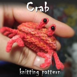 Crab toy knitting pattern, cute amigurumi toy, small knitted gifts, knitting diy, knitting ebook, knitted toy pattern