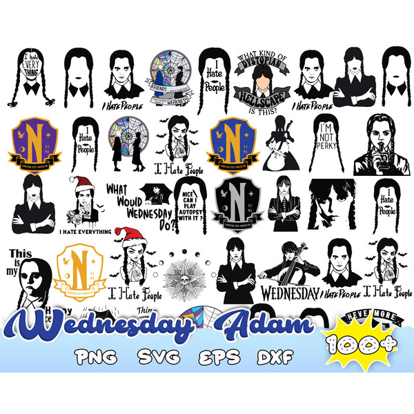 100 Wednesday Addams Svg, Jenna Ortega, Addams Family svg, png, ai, jpeg, pdf digital download Cricut cut cutting clipart.jpg