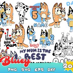200 Bluey SVG Bluey PNG Clipart Cartoon Birthday Dad Mom Tshirt Cricut Sticker SVG File