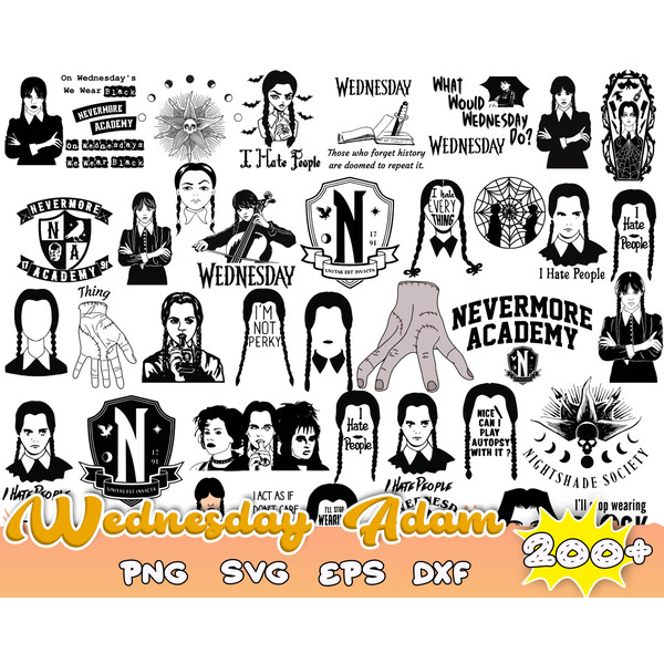 200 Wednesday Addams Svg, Jenna Ortega, Addams Family svg, png, ai, jpeg, pdf digital download Cricut cut cutting clipart.jpg