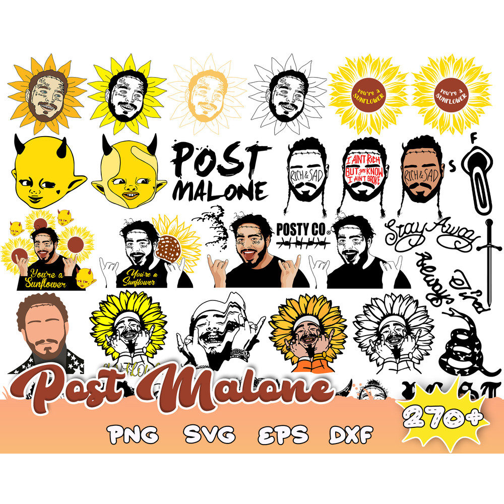 270 Post Malone Svg Bundle Layered Item, PostMalone Clipart, Cricut, Digital Vector Cut File.jpg
