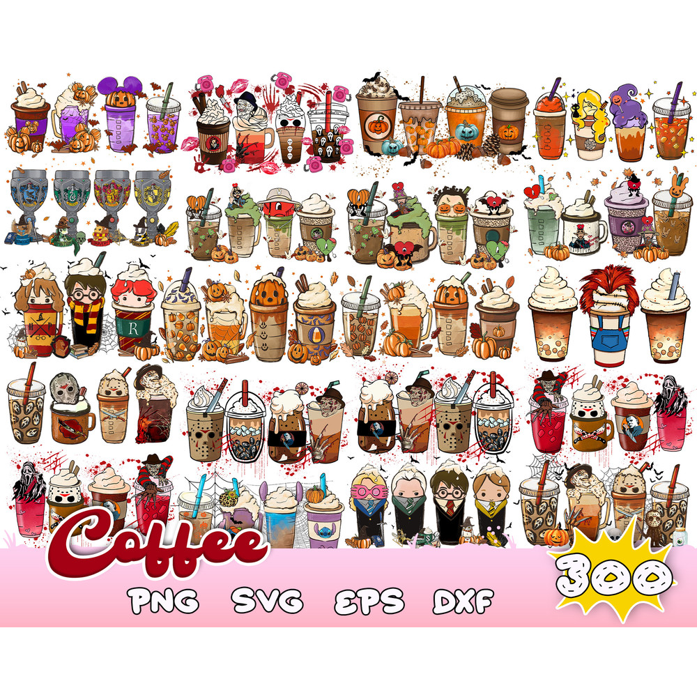 300 Coffee  Png Sublimation Design Bundle , Halloween Coffee Cups Png, Christmas Coffee Cups Png Bundle,Digital Download.jpg