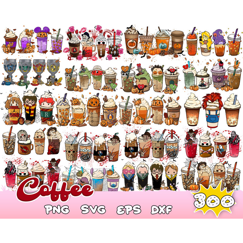 300 Coffee  Png Sublimation Design Bundle , Halloween Coffee Cups Png, Christmas Coffee Cups Png Bundle,Digital Download.jpg