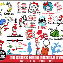300 Dr Seuss Svg Bundle Layered Item, Dr. Seuss Quotes Cat In The Hat Svg Clipart, Cricut, Digital Vector Cut File, Cat