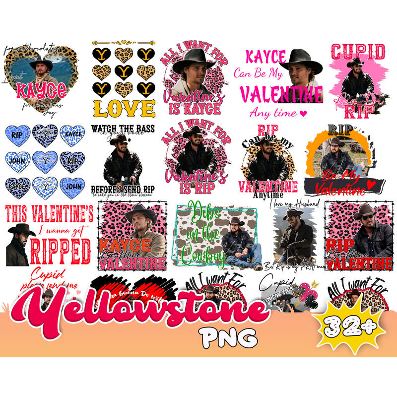 32 Yellowstone valentine Bundle PNG - Mega Valentines Day PNG , for Cricut, Silhouette, digital download, file cut.jpg