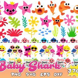 370 bundle baby shark svg, baby shark clipart, font, baby shark birthday decor, baby shark birthday shirts