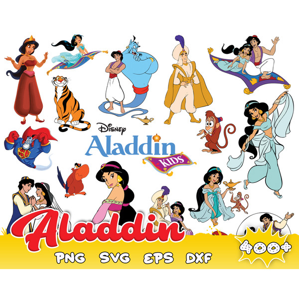 400 Aladdin SVG Bundle , Princess Jasmine, Genie svg , Instant Download Svg, Png,Cricut, Layered SVG, vector, png, clipart.jpg