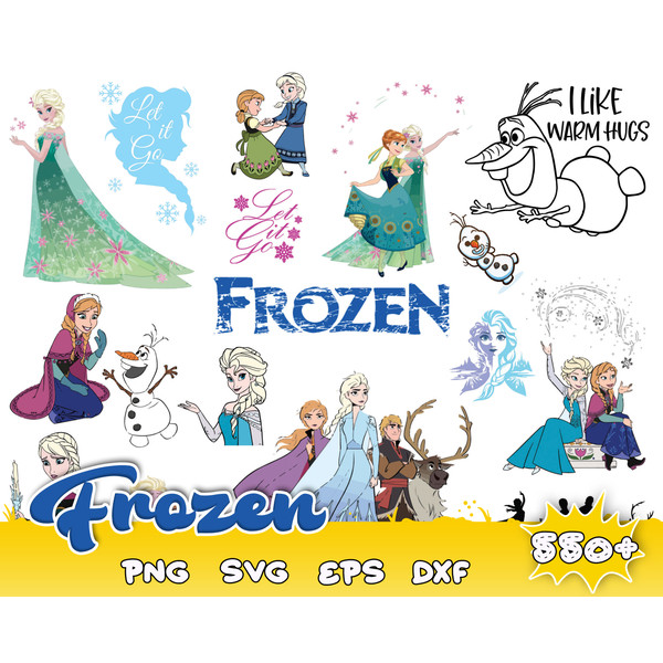 550 Frozen Svg, Frozen svg Bundle, Frozen Clipart, Frozen Silhouette, Elsa svg, Anna svg, Instant Download.jpg