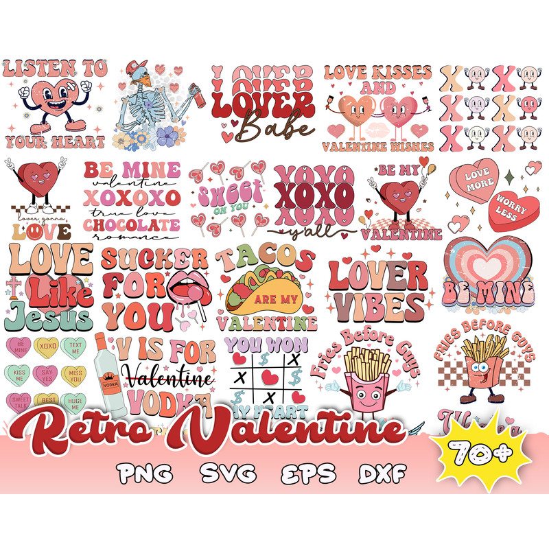 70 Retro Valentine Sublimation Bundle, Valentine's day png, Retro Valentine Png, Be My Valentine Png, Funny Valentine Png.jpg