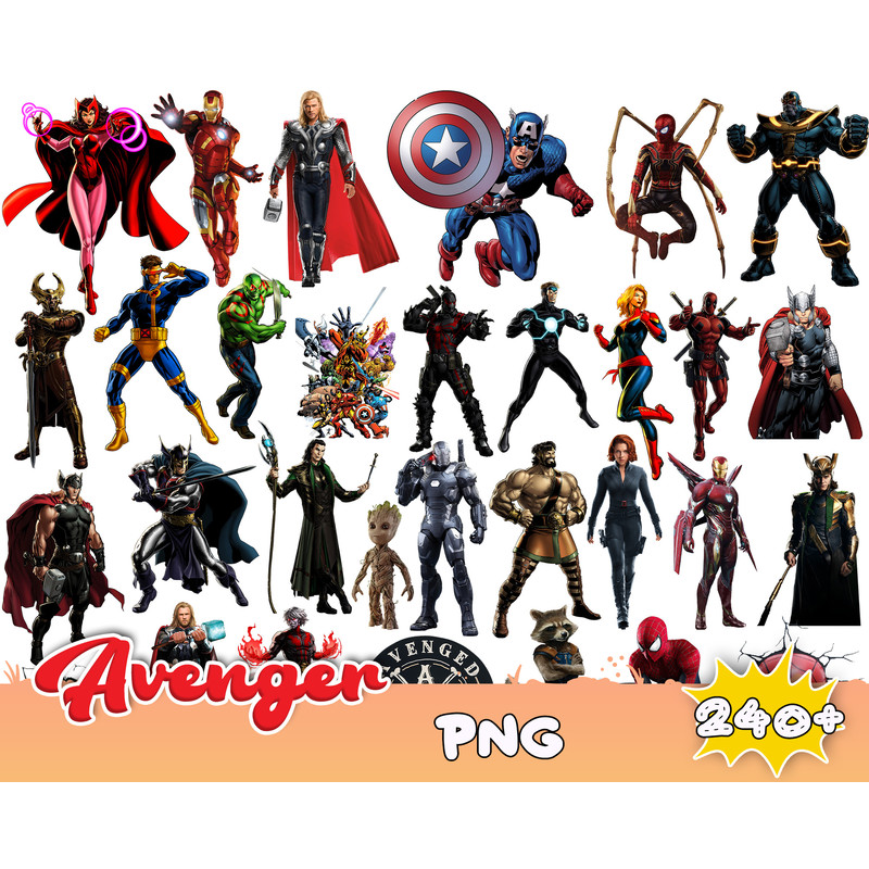 Avengers Clipart PNG, Avengers Bundle png, Marvel Clipart png, Super Heroes, Iron Man, Captain America, Hulk, Thor, Hawkeye, Spider Man.jpg