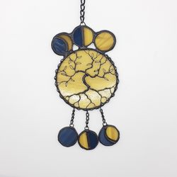 Moon Phases Stained Glass Ornament, Tree of Life Car Mirror Suncatcher, Pagan Decor, Celtic Good Luck Charm, Unique gift