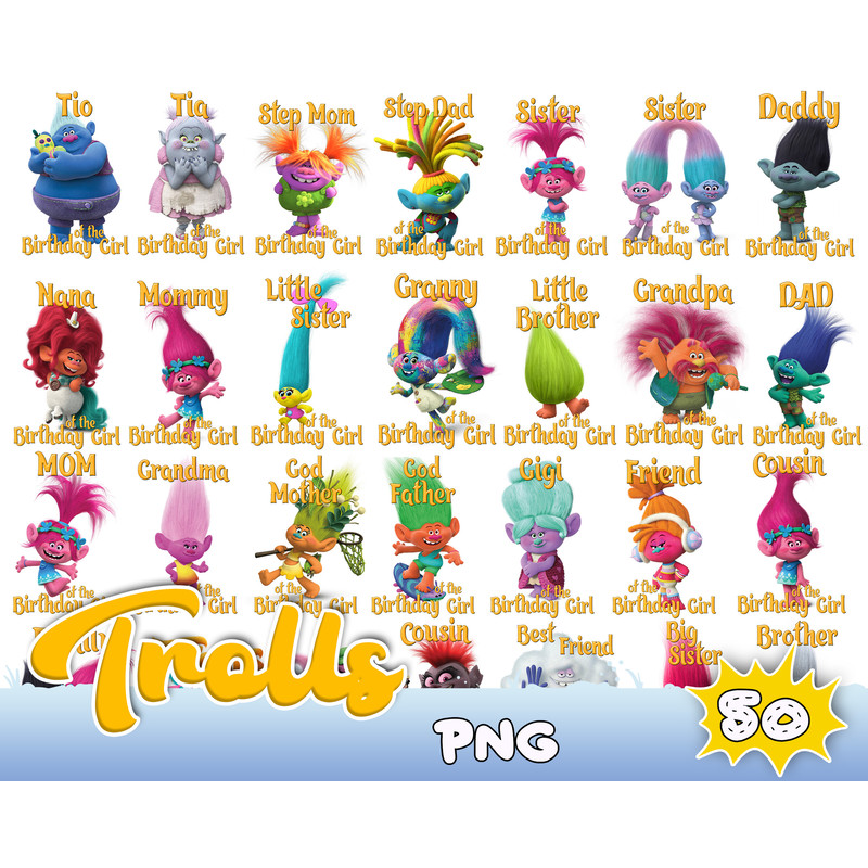 Trolls PNG Clipart, Trolls Printable Images Instant Download, Trolls Iron on shirt decor birthday.jpg