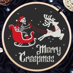 Santa and reindeer cross stitch, Skeleton cross stitch, Gothic cross stitch, Funny christmas cross stitch, Digital PDF